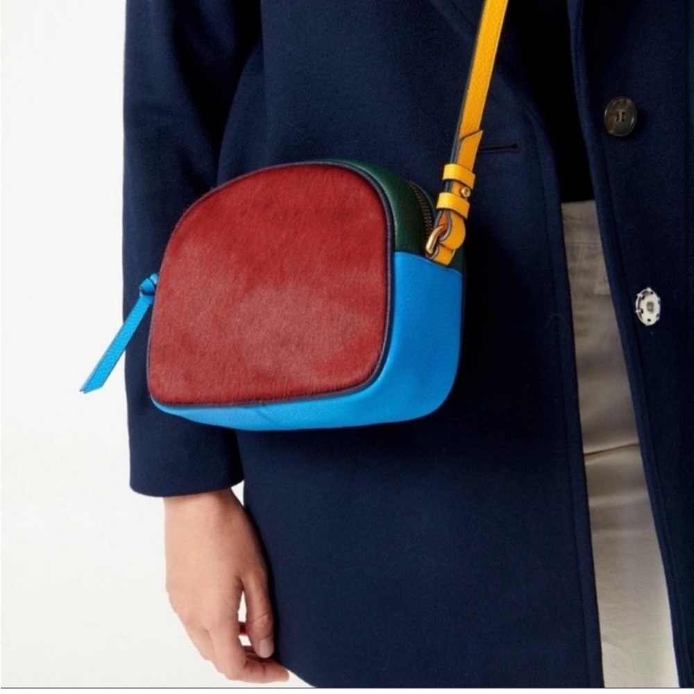 J. Crew Devon colorblock haircalf camera bag with detachable strap